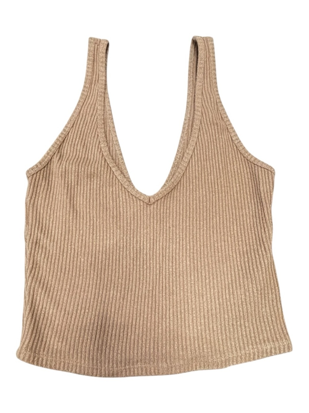 Abercrombie & Fitch Ribbed V-Neck Tank in Camel Brown
